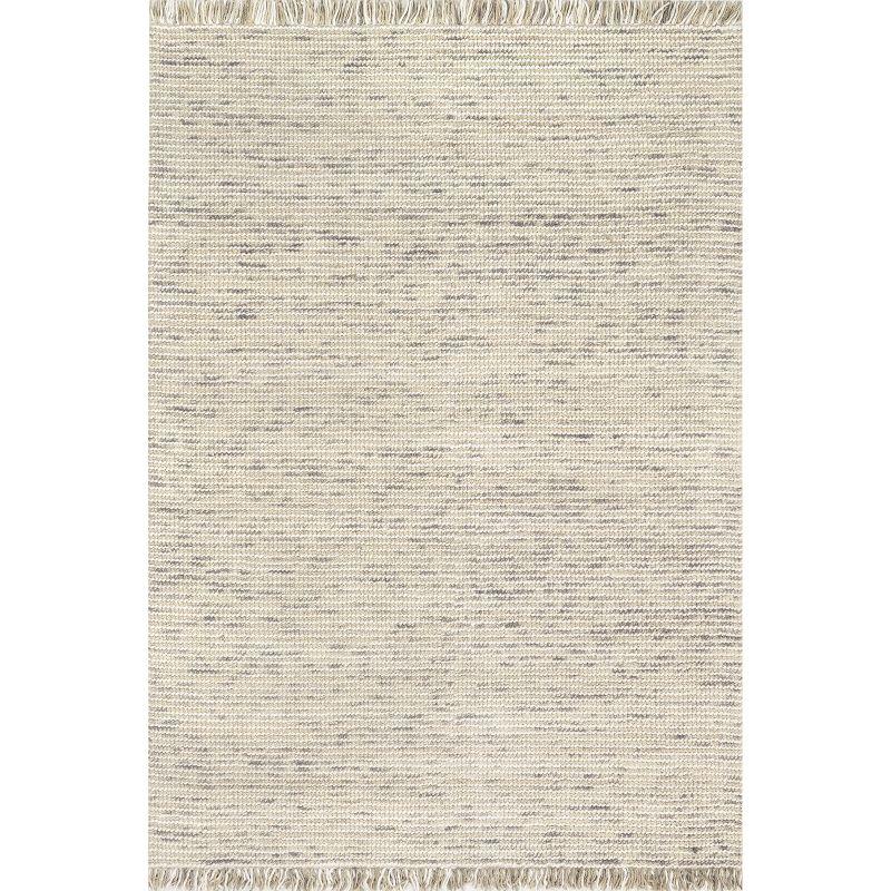 Ivory Flat Woven Wool Handmade Rectangular Area Rug 5' x 8'