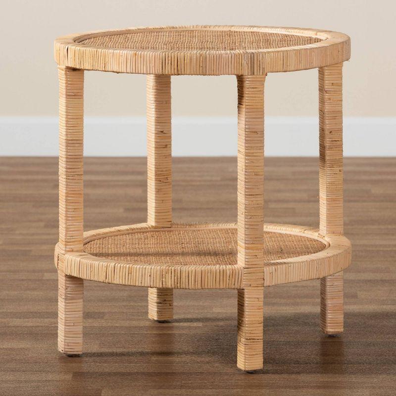 Bella Mahogany Wood and Natural Rattan 2 Tier End Table Natural Brown - Baxton Studio