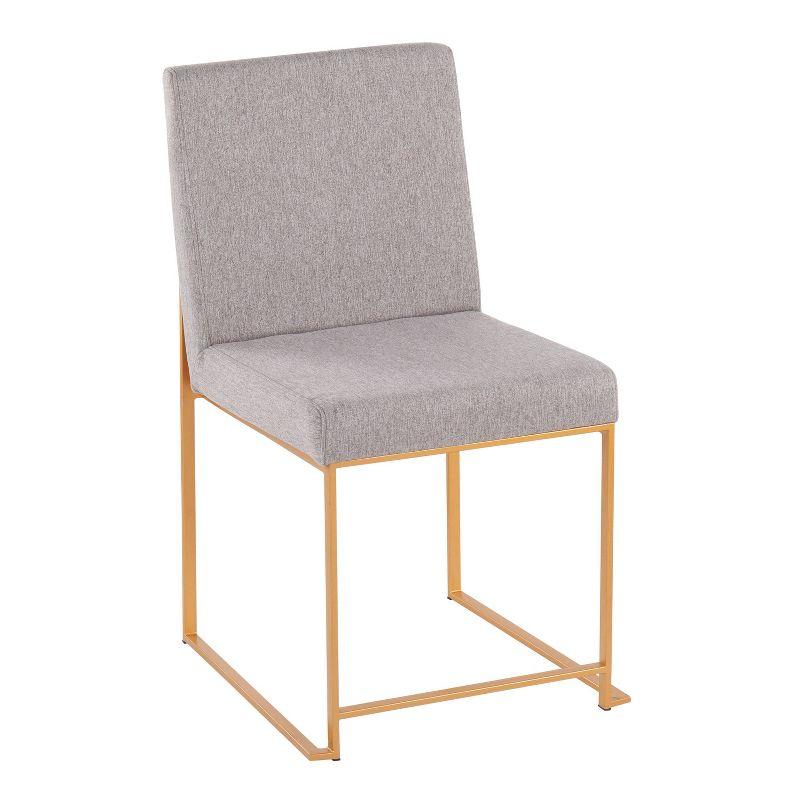 Set of 2 Highback Fuji Dining Chairs: Upholstered, Gold Frame, Light Gray - LumiSource