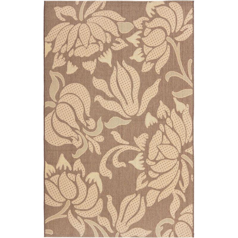 Light Chocolate and Cream Floral Synthetic Area Rug