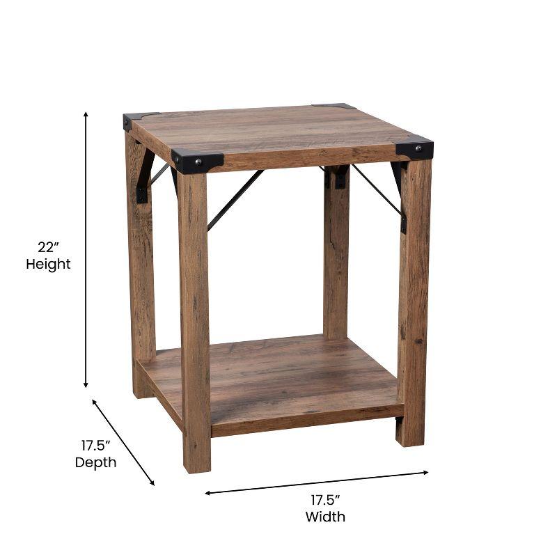 Flash Furniture Wyatt Modern Farmhouse Wooden 2 Tier End Table with Metal Corner Accents and Cross Bracing