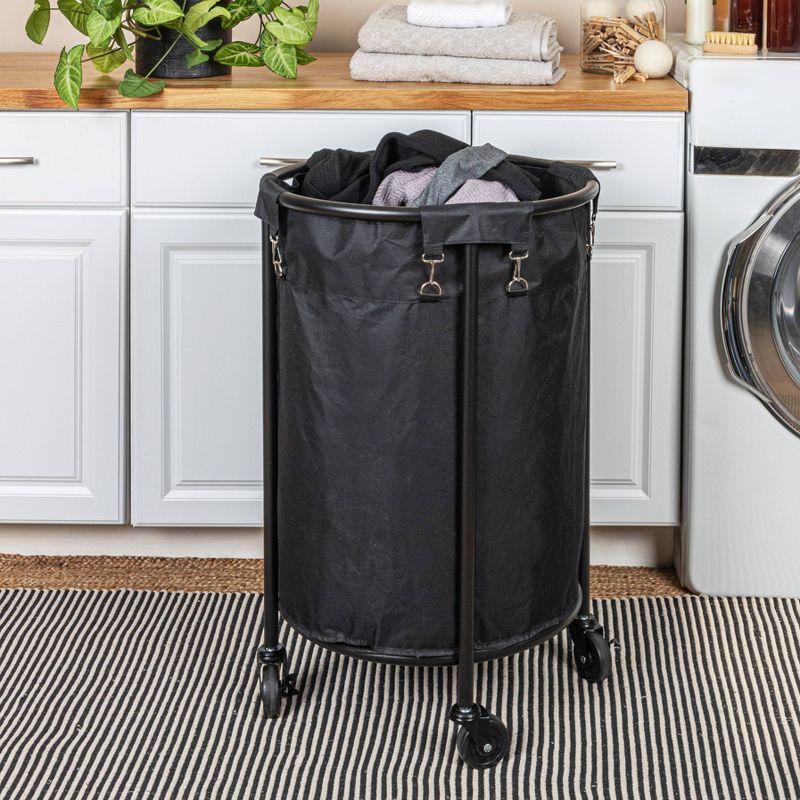 Black Metal Frame Rolling Laundry Hamper with Wheels