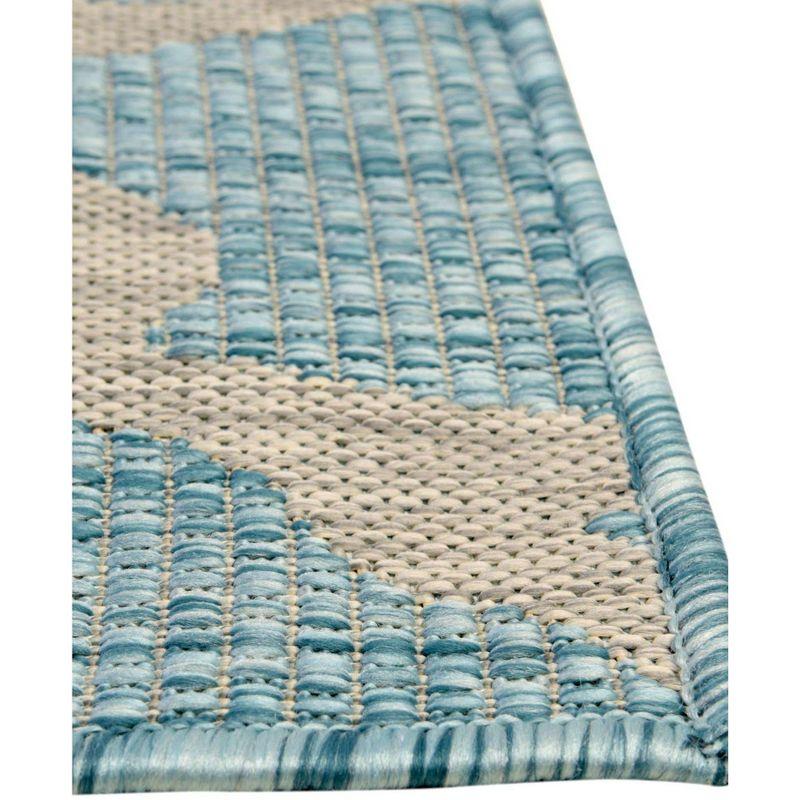 Aqua Blue Abstract Low Pile Indoor/Outdoor Area Rug