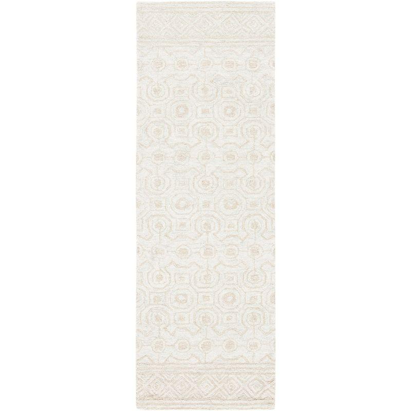 Ivory and Light Green Hand-Tufted Wool Geometric Runner Rug