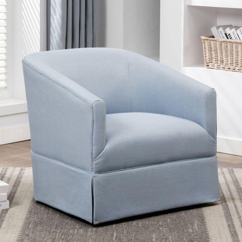 Sky Blue Barrel Swivel Accent Chair with Skirt