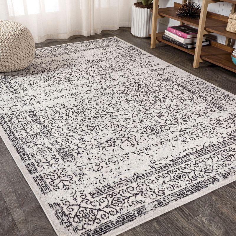 Gray and Black Rectangular Synthetic Medallion Area Rug