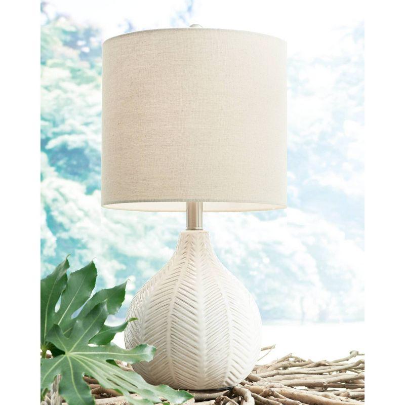 Rainermen Ceramic Table Lamp Off-White - Signature Design by Ashley: Modern Bedside Lighting, UL Listed