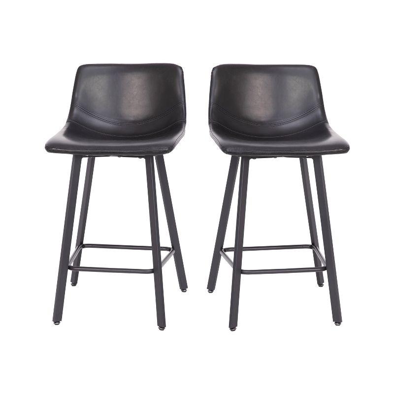 Set of Two 30" Black Faux Leather and Metal Barstools