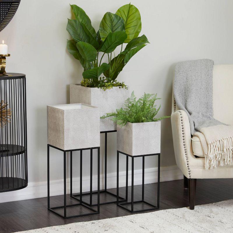 Light Gray Metal Square Planter Set with Stands