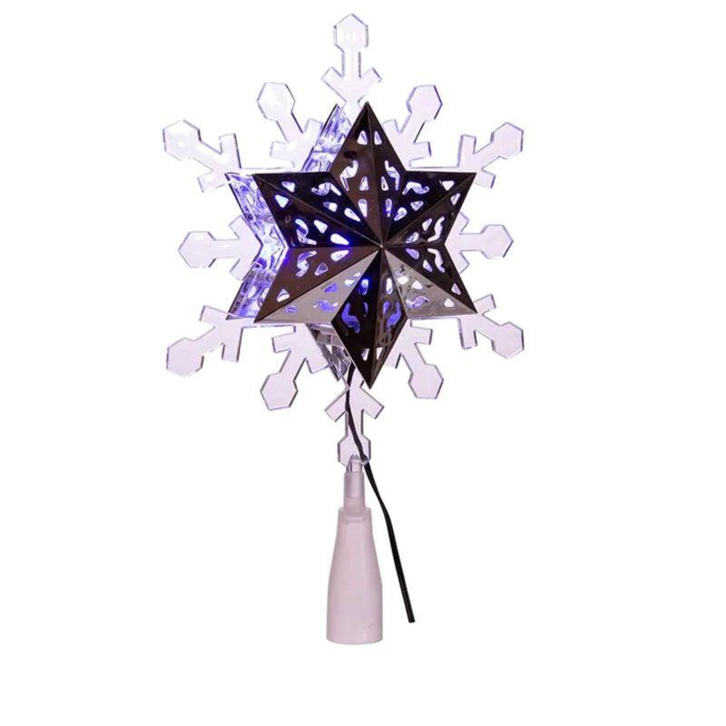 Kurt S. Adler LED Lighted Rotating Snowflake Christmas Tree Topper - 9.25" - White and Blue - Clear Lights
