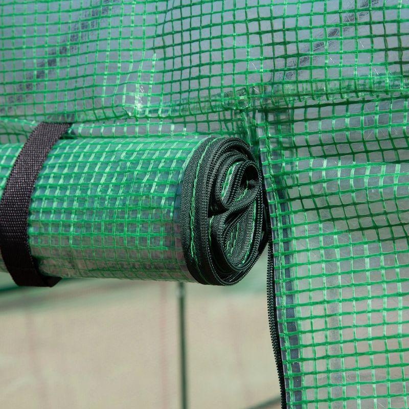 Outsunny 84.25" x 56.25" x 76.75" Walk-in Greenhouse, 2-Tier Shelves, Steel Frame Hot house, Roll-Up Zipper Door for Flowers, Vegetables, Green