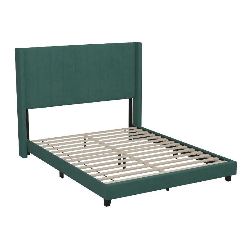 Emerald Velvet Queen Upholstered Platform Bed with Tufted Wingback Headboard