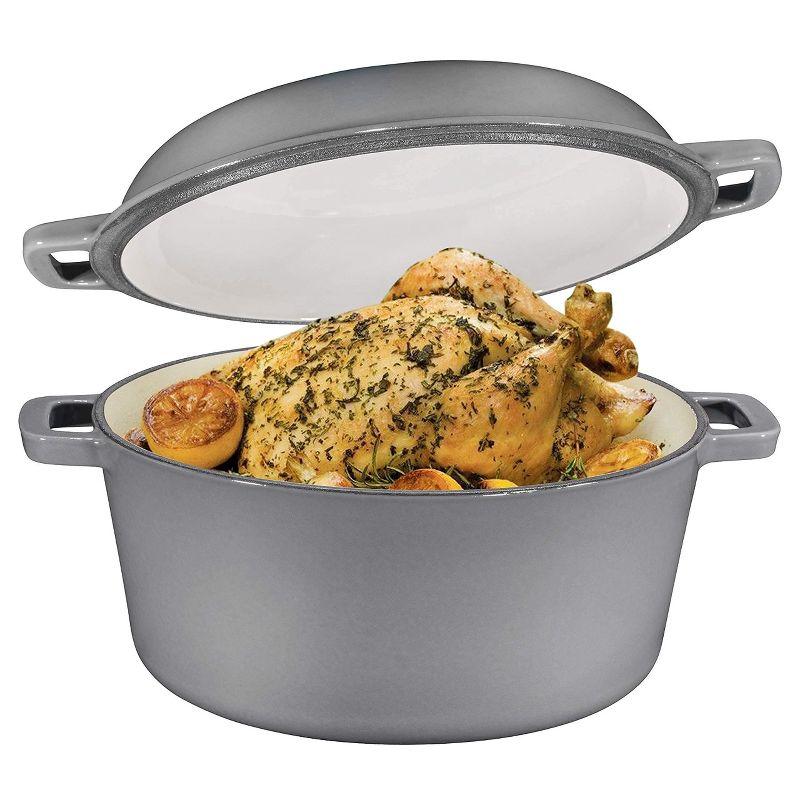Bruntmor 2-in-1 Gray Enamel Cast Iron Dutch Oven & Skillet Set, 5 Quarts | All-in-One Cookware for Induction, Electric, Gas, Stovetop & Oven