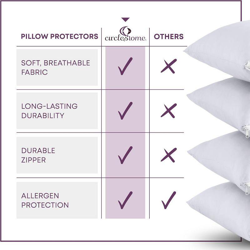 Circles Home 100% Cotton Breathable Queen Pillow Protector with Zipper – (6 Pack)