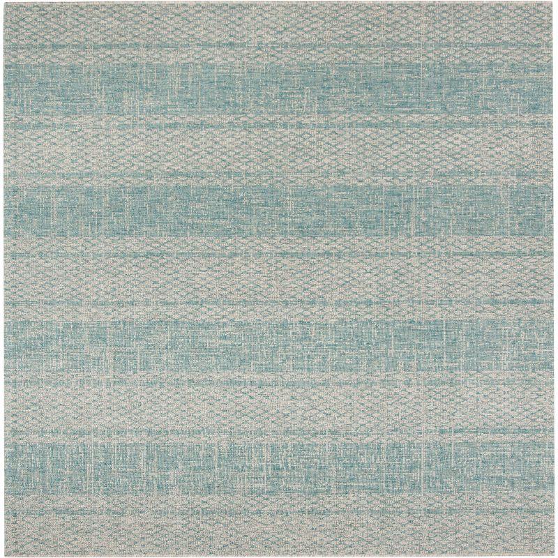 Light Grey and Aqua Square Synthetic Outdoor Area Rug