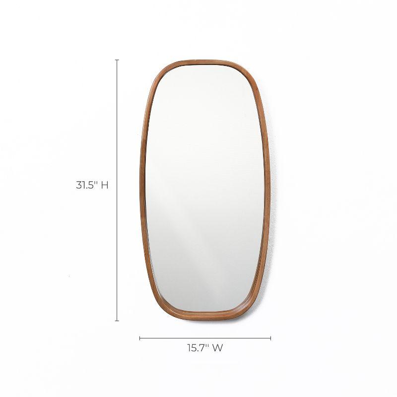 LuxenHome Natural Rubberwood Frame Rounded Rectangle Wall Mirror Brown