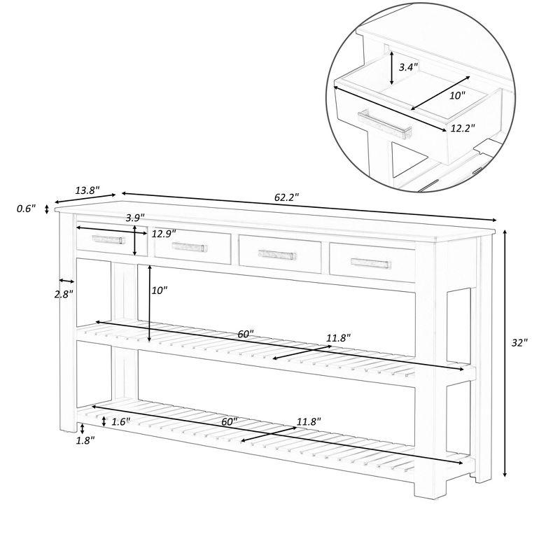 62.2" Stylish Console Table Table with 4 Storage Drawers and 2 Shelves for Entryway Hallway, Black 4M - ModernLuxe