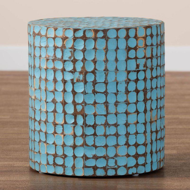 bali & pari Juliette Coconut Shell and Acacia Wood End Table Sky Blue/Natural Brown