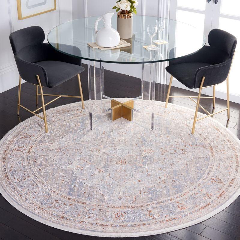 Lustrous Blue & Beige Round Viscose Area Rug, 6'7"