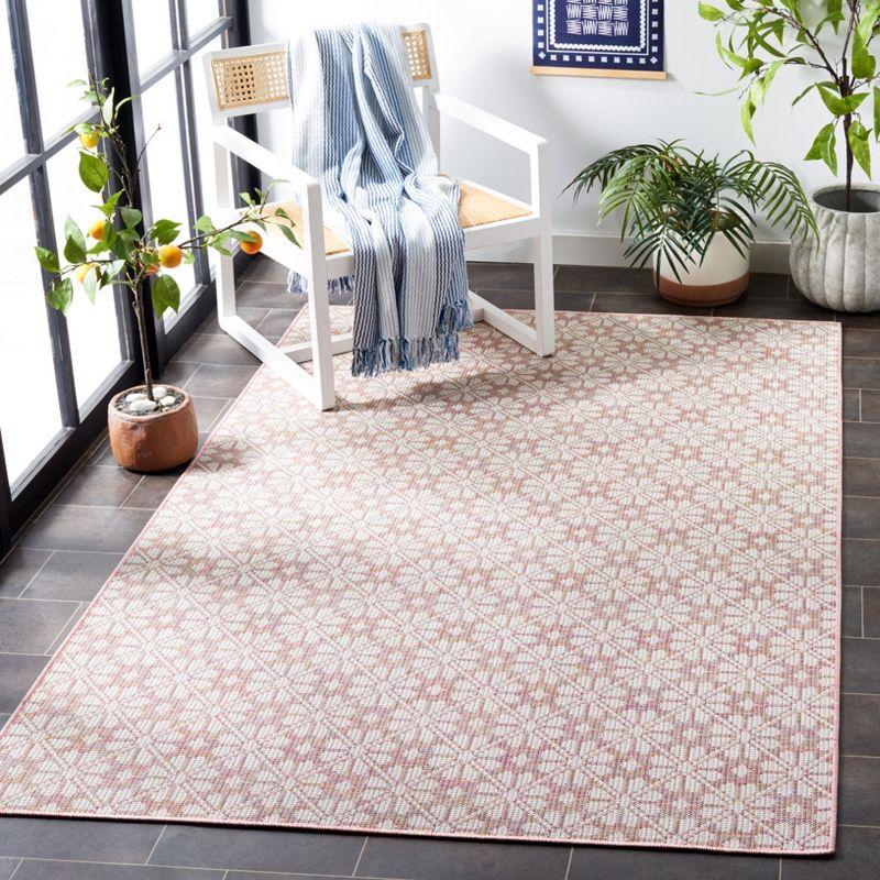 Light Pink Multi Square Hand-Knotted Synthetic Area Rug