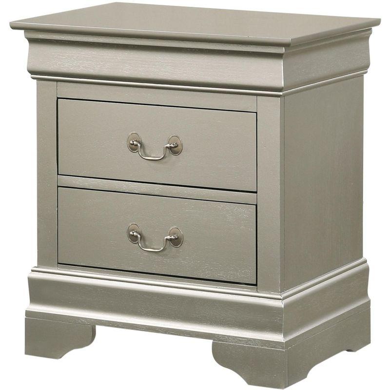 Passion Furniture Louis Philippe 2-Drawer Silver Champagne Nightstand (24 in. H X 22 in. W X 16 in. D)