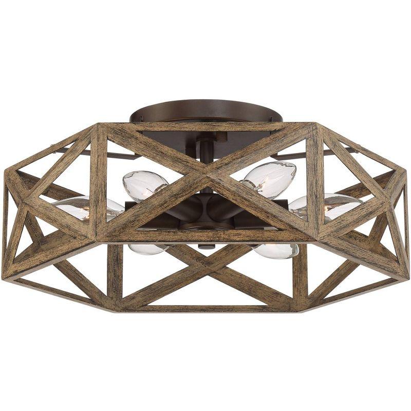 Possini Euro Design Moorcroft Modern Farmhouse Ceiling Light Semi Flush Mount Fixture 14 1/2" Wide Dark Wood Bronze 6-Light Hexagon Frame for Bedroom