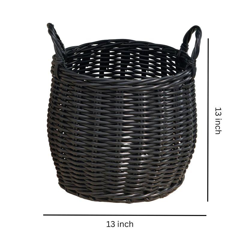 Solhome Zita Round Resin Woven Wicker Multi-Use Storage Basket with Handles 18" x 18" x 19.6" White Gray