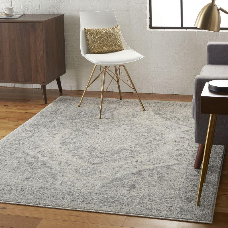 Ivory and Grey Synthetic Rectangular 4' x 6' Area Rug