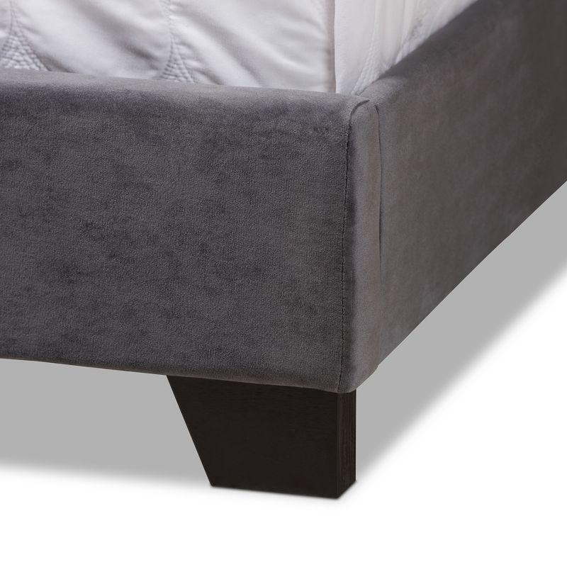 Luxurious Dark Grey Velvet Full Bed with Tufted Headboard and Nailhead Trim