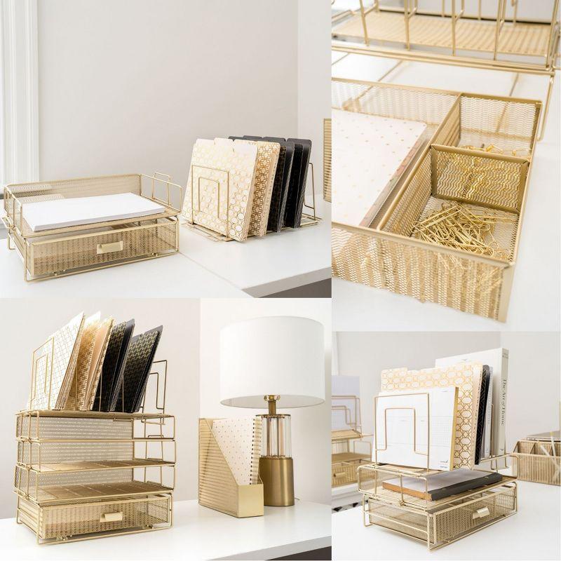 Blu Monaco Gold Desk Organizer - Includes Detachable File Organizer, Stackable Paper Tray & Drawer, Office Supplies for Desk
