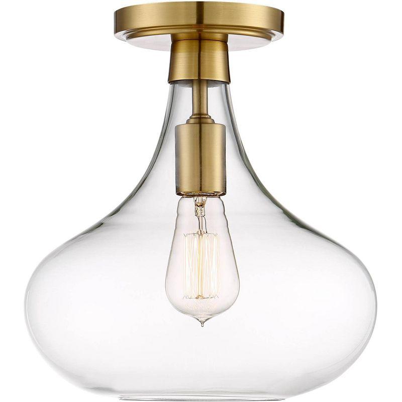 Possini Euro Design Cecil Modern Ceiling Light Semi Flush Mount Fixture 11" Wide Warm Brass Clear Glass for Bedroom Kitchen Living Room Hallway House