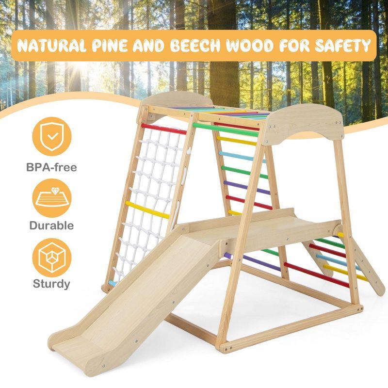 Costway 6-in-1 Indoor Jungle Gym Wooden Playground Climber Playset for Kids 1+ Years Multicolor/Natural