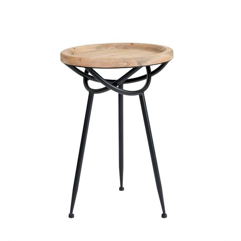 Easton Natural Wood and Black Metal Round Side Table