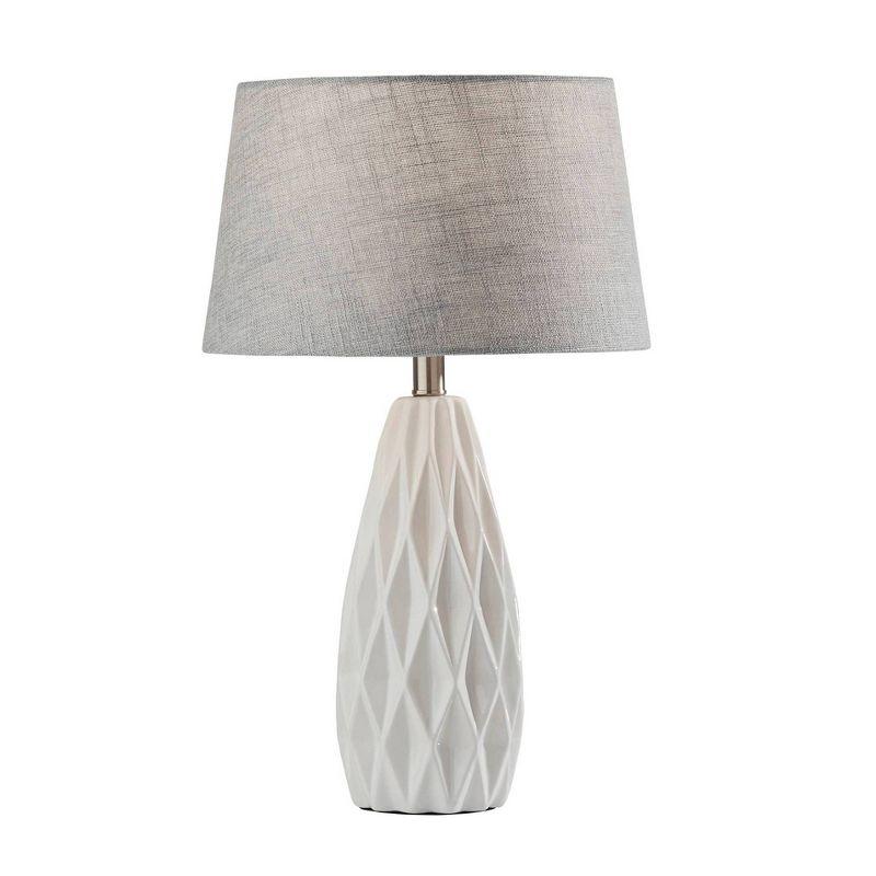 White and Light Gray Ceramic Table Lamp Set with Textured Fabric Shade