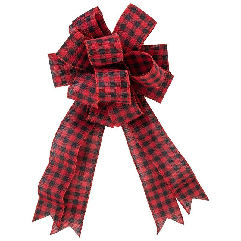 Red and Black Plaid Fabric Christmas Bow Tree Topper