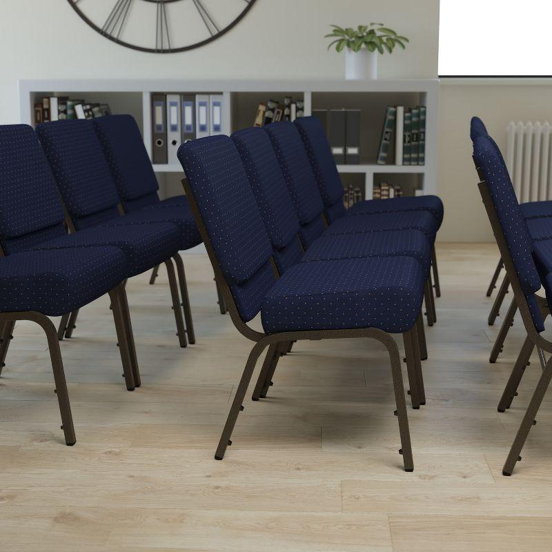 Navy Blue Fabric and Gold Steel Stacking Chair