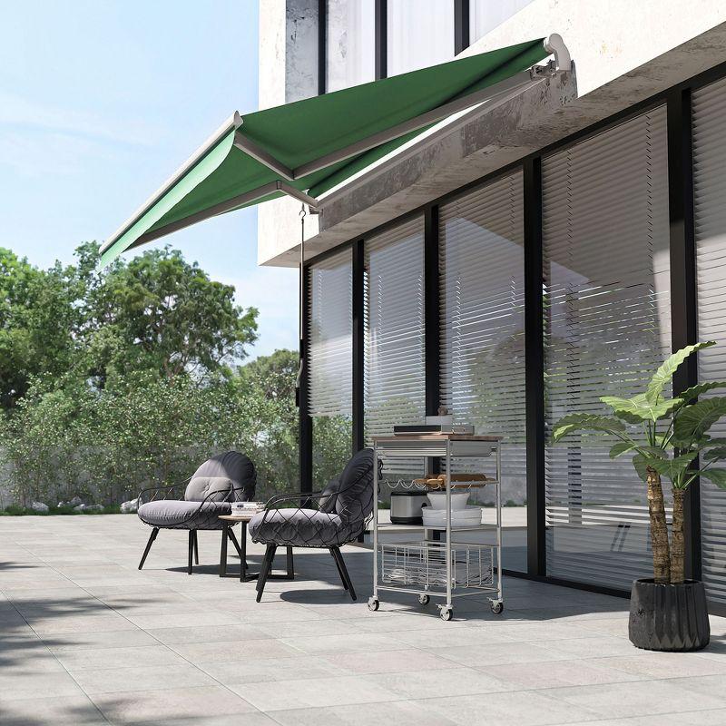 Green 12' x 10' Manual Retractable Patio Awning with Aluminum Frame