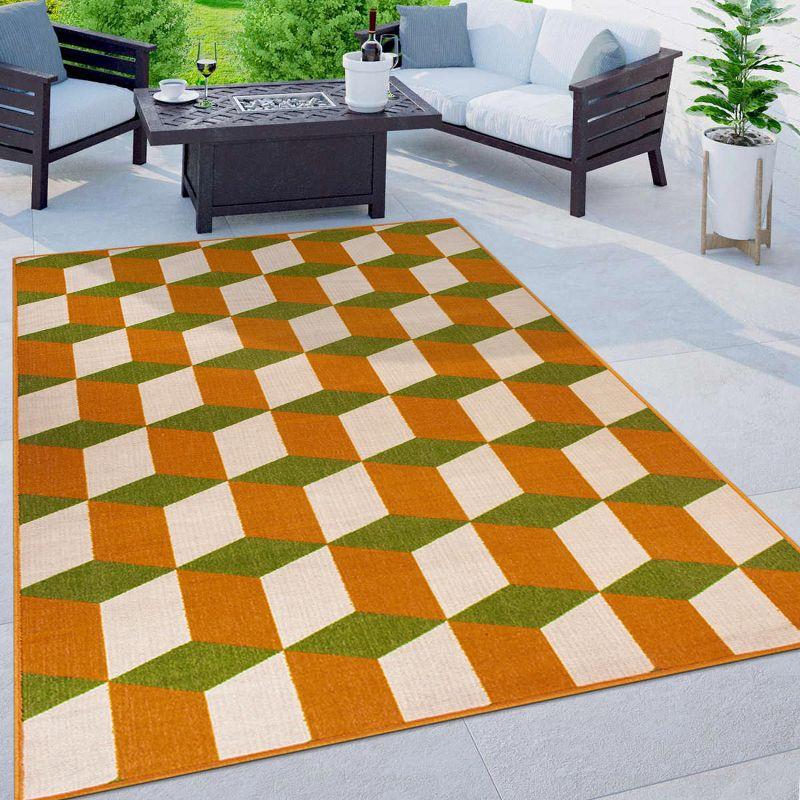 World Rug Gallery Contemporary Geometric Flatweave Indoor/Outdoor Area Rug - ORANGE 5' X 7':  Quick Dry,  UV Resistant