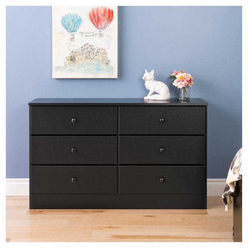 Prepac Astrid 6 Drawer Dresser Black: Laminated Wood Composite, Metal Hardware, Safety Stops