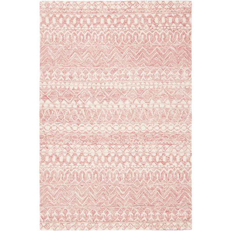 Handmade Pink and Ivory Tufted Wool Rectangular Rug