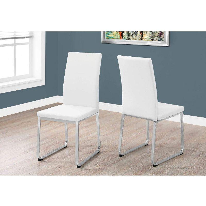 Monarch Specialties Dining Chair Set Of 2 Side Upholstered Kitchen Dining Room Pu Leather Look Metal White Chrome Contemporary Modern