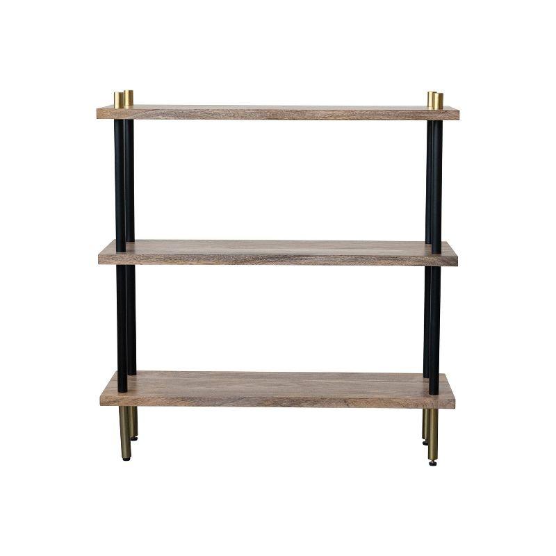 Storied Home 37" Mango Wood 3-Tier Shelf Black: Brass Finish, Rectangular, Space Saver