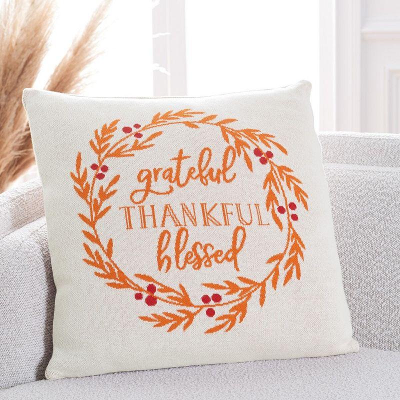 Grateful Blessed 19" Square Cotton Thanksgiving Pillow Set - Orange