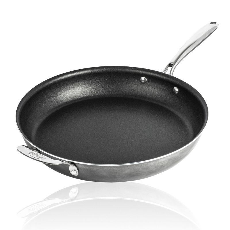 14" Black Aluminum Nonstick Frying Pan with Helper Handle