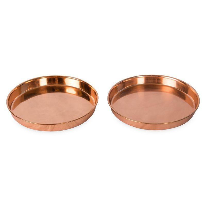 2pc 8.5" Decorative Round Stainless Steel Trays