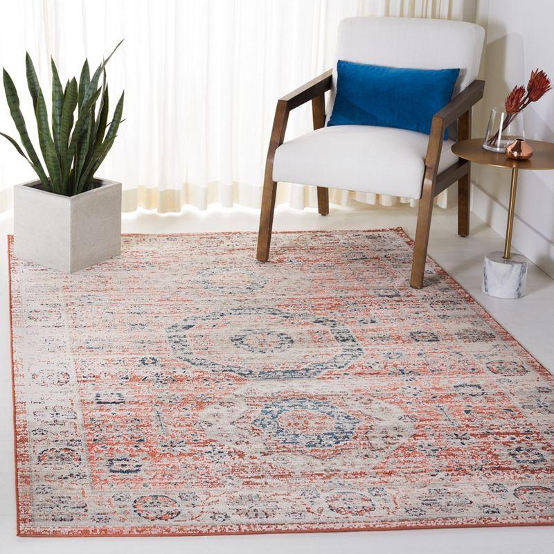 Rust and Ivory Synthetic Square Area Rug 6'7"