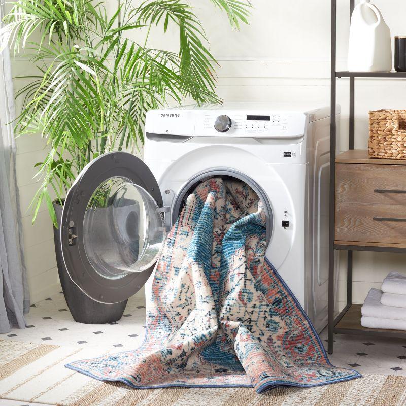 Journey JNY149 Power Loomed Machine Washable Slip Resistant Area Rug - Ivory/Blue - 5'5"x7'7" - Safavieh