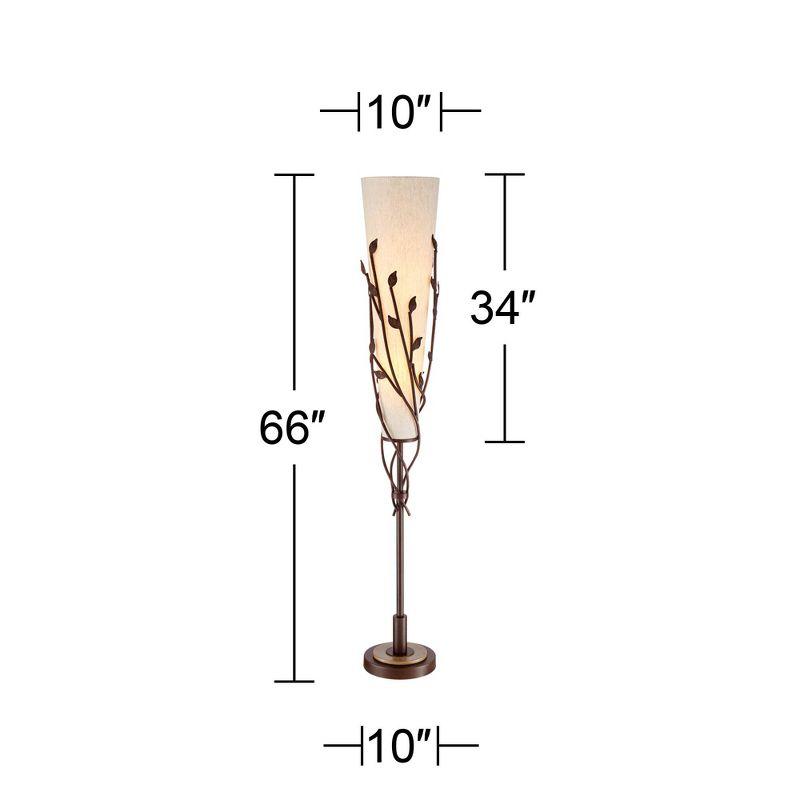 Franklin Iron Works Folia Rustic Industrial Floor Lamp 66" Tall Oil Rubbed Bronze Vine Linen Tapering Cone Shade for Living Room Bedroom House Home