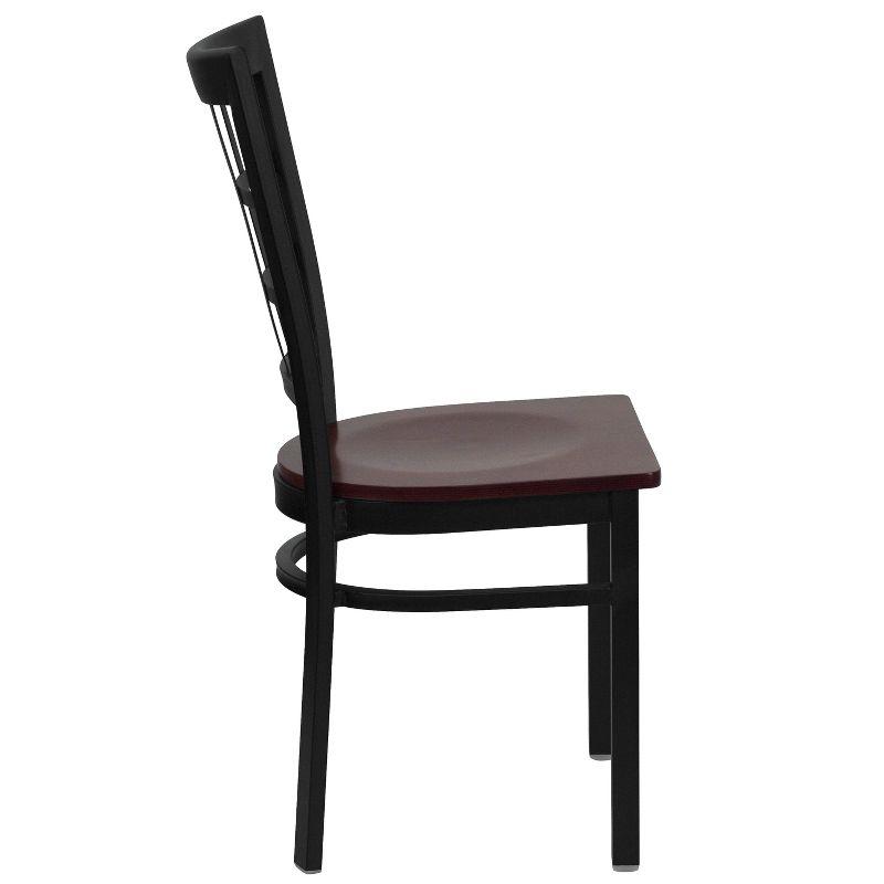 Elegant Window Back Steel Side Chair with Mahogany Wood Seat