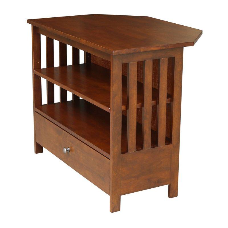 International Concepts Mission Corner TV Stand for TVs up to 38" Brown: Hardwood Frame, Metal Hardware, Storage Drawer